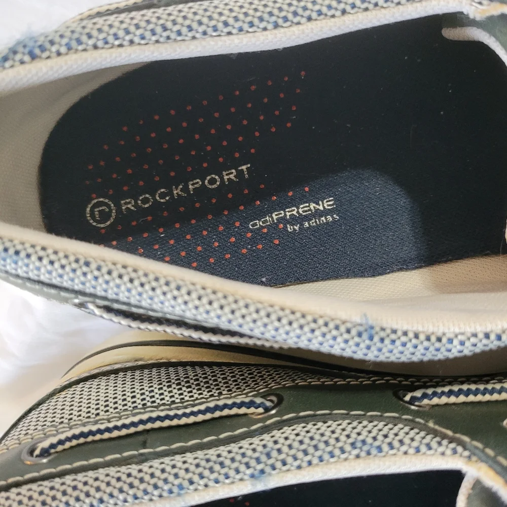 Rockport Men's Olive Green Leather & Gray Trim Boat Shoes 12